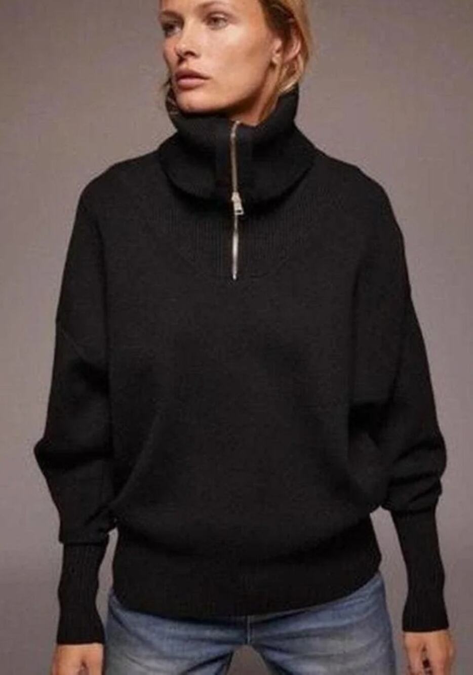 Zara Half Zip Pullover Sweater Black High Neck Dolman Sleeve Women's S